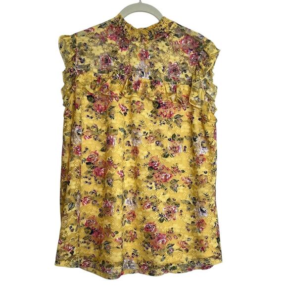 Almost Famous Tops - Almost Famous Womens Top XXL Yellow Floral Lace Overlay Ruffle Sleeveless Boho